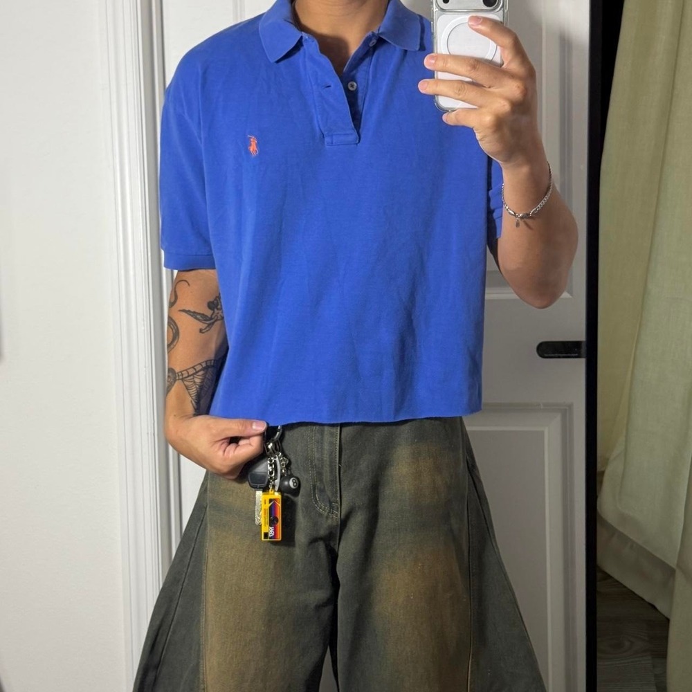y2k vintage polo ralph lauren cropped button up polo shirt